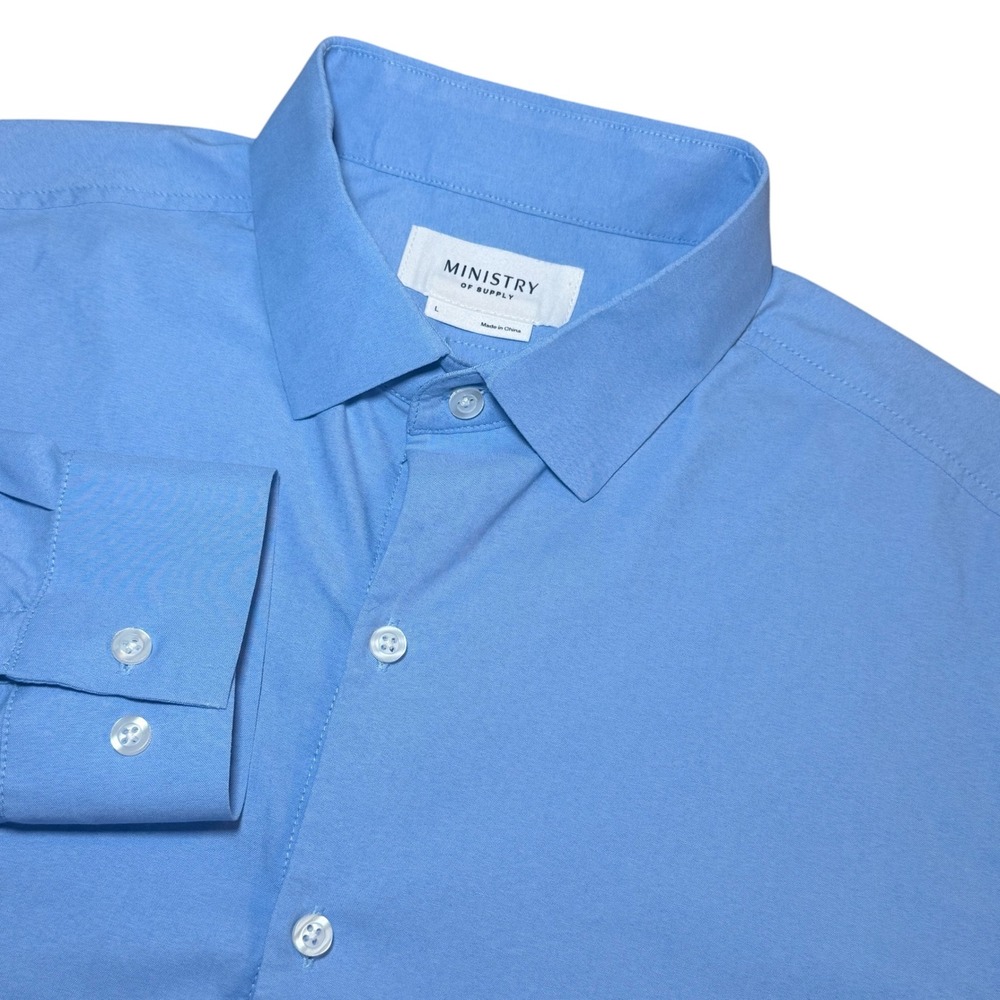 Ministry of Supply Apollo Dress Shirt Mens Large Blue Long Sleeve Button Down